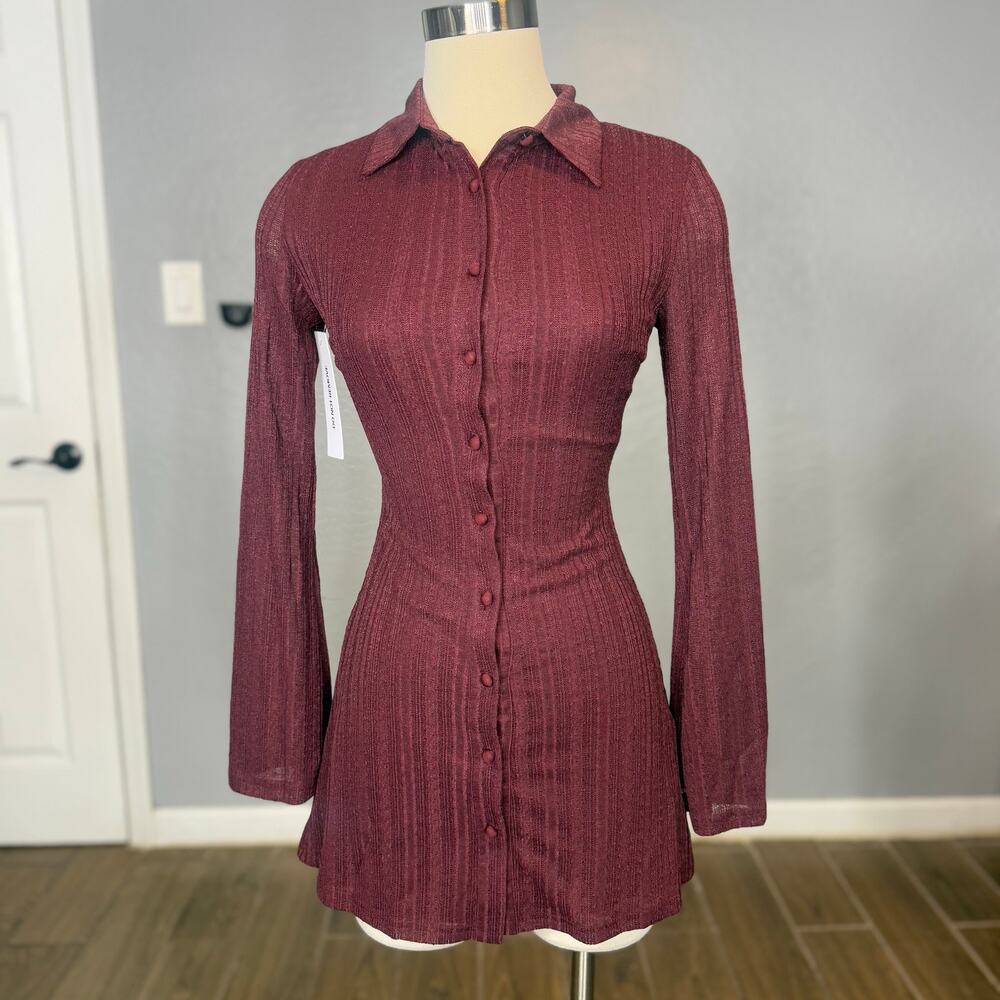 Princess Polly When You Sleep Long Sleeve Mini Dress, Wine, US 2